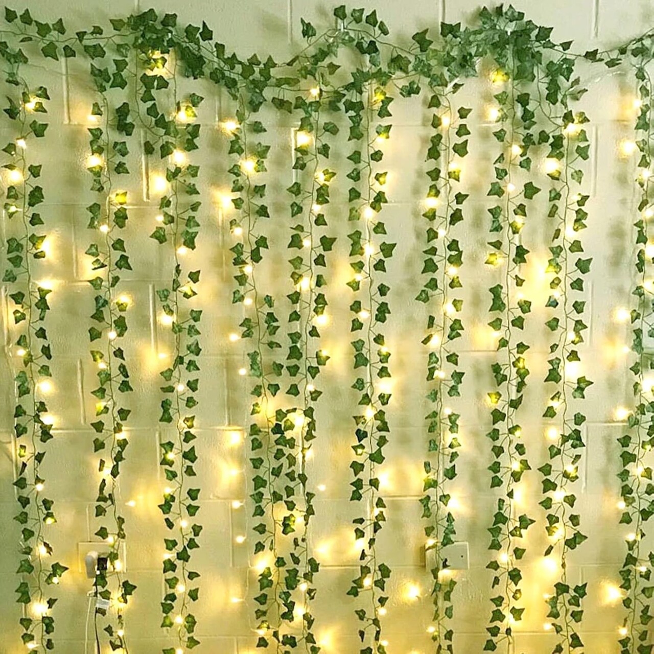 84FT- 12 Packs Garland Hanging Plants with 200 LED String Light(Green)